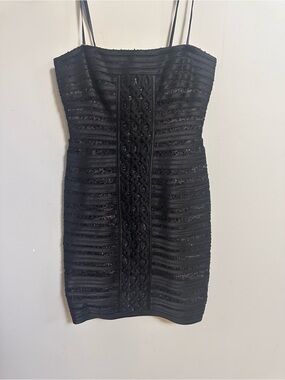 BCBGMaxAzria Black Strapless Mini Dress with Textured Trim